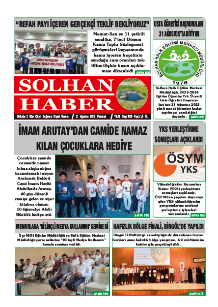 21,08,2023 Tarihli Gazetemiz