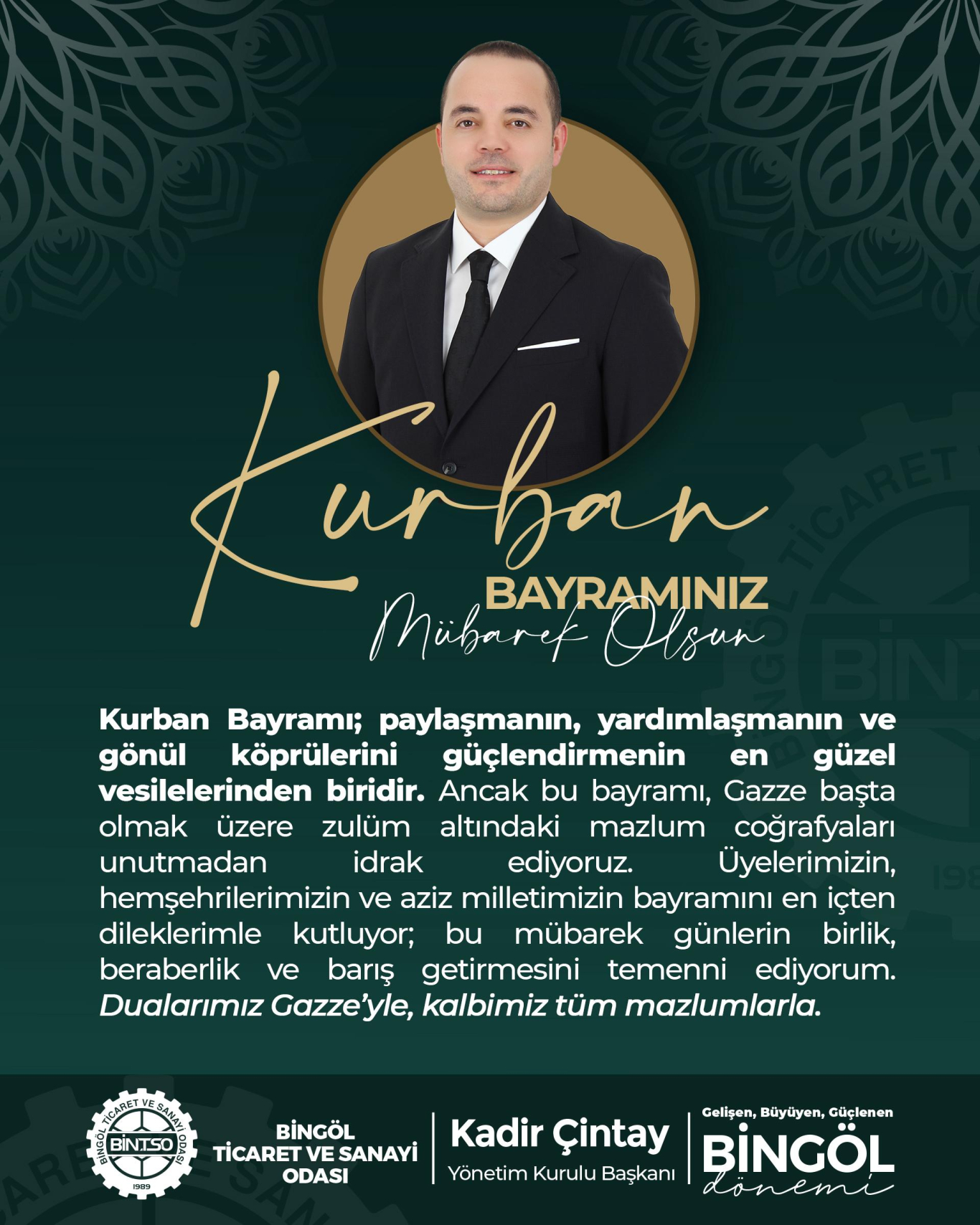BAŞKAN ÇINTAY'DAN KURBAN BAYRAMI MESAJI